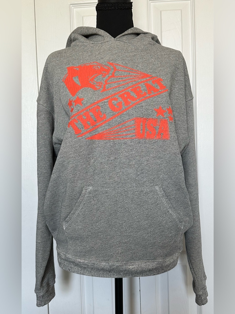 THE GREAT. USA Graphic Hoodie Sweatshirt Gray. Size 1
